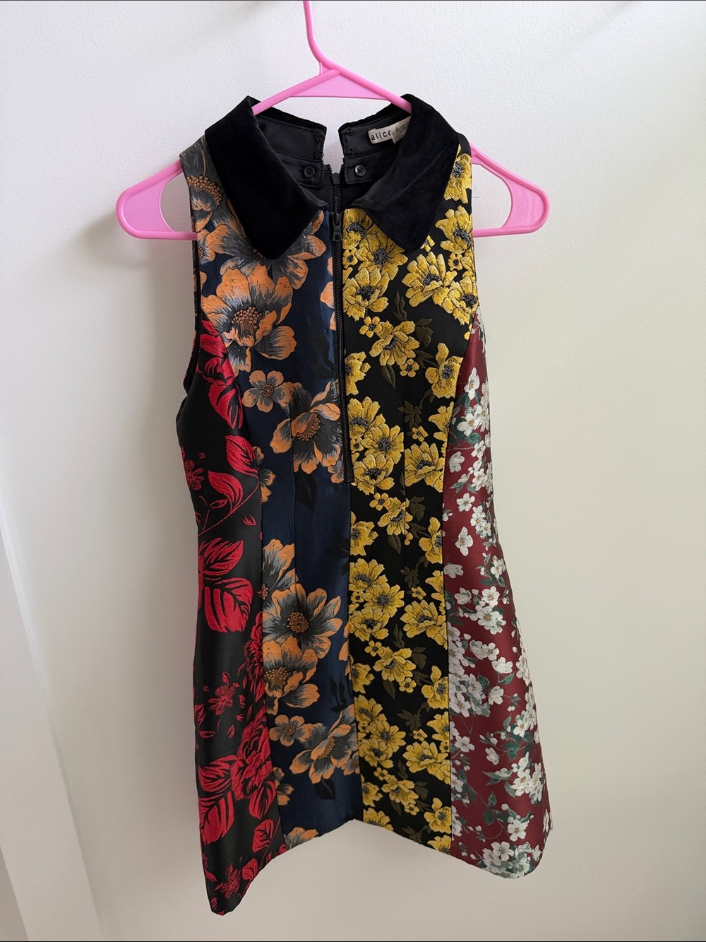 Patchwork Floral Collared Shift Dress - Multicolor Alice and Olivia ! Size 4